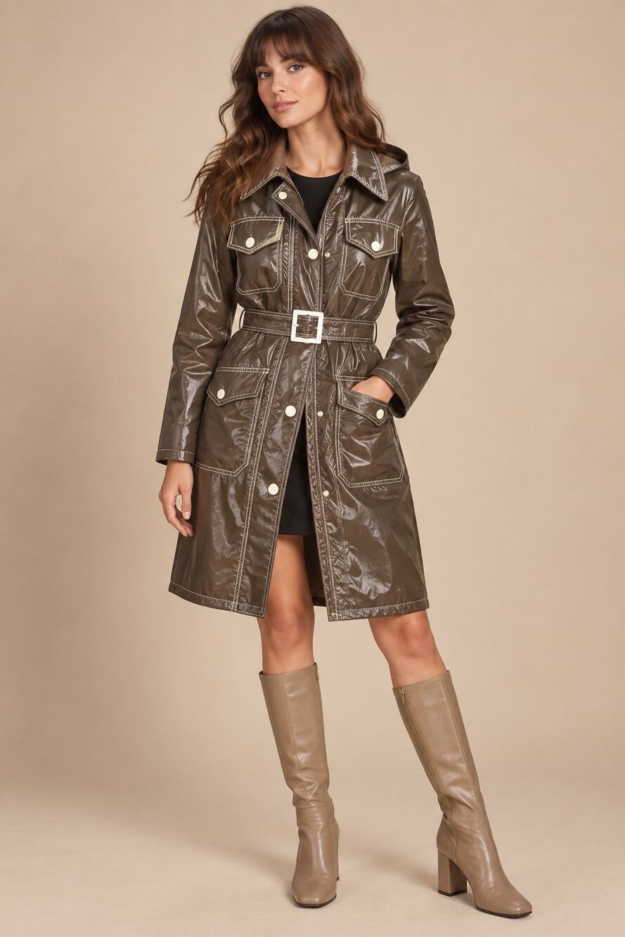 Vintage 1960s 1970s Pacific Trail Jacquette Metallic Bronze Hooded Raincoat